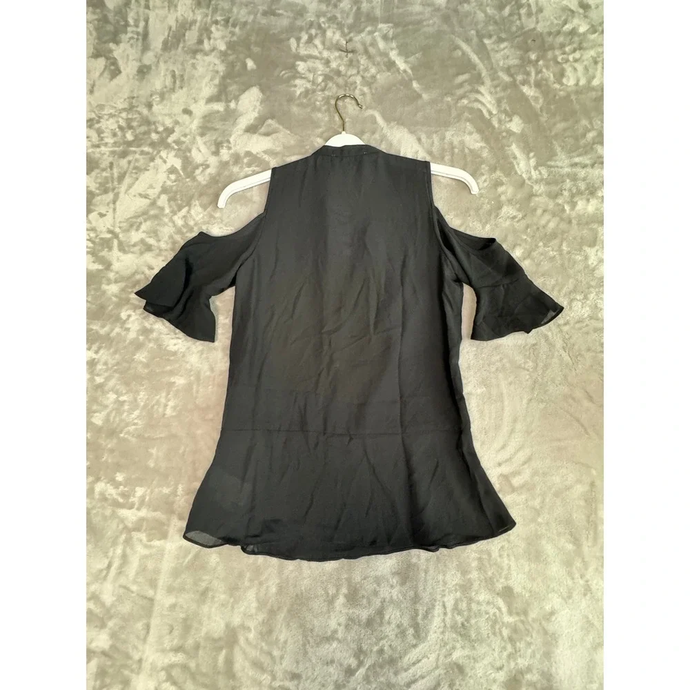 Michael‎ Kors Cold Shoulder Lace Up Bell Sleeve Dress, Size XXS, Black